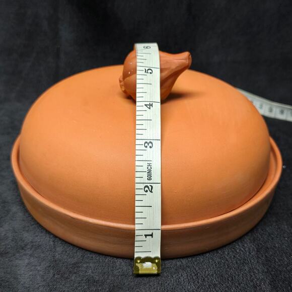 Vintage Ceramic Terra Cotta Garlic Roaster Baker Glazed Plate Dome 7" - Picture 9 of 10